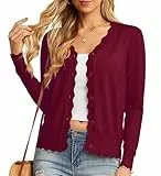GRECERELLE Strickjacke Damen mit Knöpfen und V Ausschnitt Leichte und sommerliche Cardigan Damen Eleganter mit Spitze (Weinrot, M)