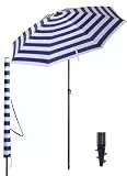 Menz Sonnenschirm Balkon 180 cm + Sonnenschirmhülle - UV50+ Strandschirm, Balkonschirm mit Knickfunktion, Gartenschirm, Sonnenschirm Strand - Fb. Blau-Weiß