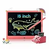 LCD Schreibtafel Buntes 15 Zoll Maltafel Löschbare Elektronische Digitale Zeichenblock Doodle Board für Kinder, Schreibplatte Papierlos Grafiktablet Das Kinder Geschenk Zeichentafel(Rosa)