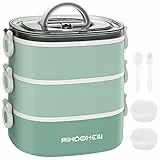 RIKDOKEN Lunchbox, stapelbar, 3-lagige Behälter, tragbar, 2,7 l, großes Fassungsvermögen, auslaufsicher, Bento-Box mit Löffel, Gabel und Soßenboxen, mikrowellengeeignet, für Kinder und Erwachsene
