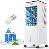 Klimaanlage Mobil 10L ohne Abluftschlauch, 4-in-1 Klimaventilator, Luftkühler mit 4 Modi und 3 Geschwindigkeiten, 12H Timer, Integrierte Rollen, Mobiles Klimagerät für Zuhause (Graphitschwarz)