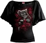Spiral - Bed of Roses - Boat Neck Bat Sleeve Top Schwarz - XXL