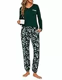 Jahetuul Schlafanzug Damen Langarm Pyjama Baumwolle lang Nachtwäsche Pyjamas Set Baumwolle Lounge Schlafanzüge Pyjamahose mit Bündchen