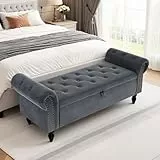 Clevich Sitzbank mit Stauraum 133cm, Umdrehen Mit Booster-Gasstange, Bettende mit Deckel, Fußstütze mit stabilen Holzbeinen, Sofabank fur Flur, Schlafzimmer, Wohnzimmer, 133x53x46 cm, Grau