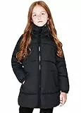 SOLOCOTE Mädchen Wintermäntel Heavyweight Mediun Länge Warme Jacken Daunenähnliche Baumwolle Watte Outwear 80817 Schwarz 13-14Y