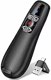 Presenter USB C, 2.4 GHz Wireless Powerpoint Fernbedienung via USB A & USB C Empfänger, Rot Pointer für Präsentationen, Präsentationsfernbedienung für Windows/Mac/PowerPoint/Keynote/Google Slides/PDF