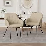 Hawthyhome Esszimmerstühle 2er Set, Küchenstuhl, Stuhl Esszimmer Wohnzimmer, ergonomischer Sessel, Armlehnstuhl, Polsterstuhl, Linen Material,Metallbeine, Beige