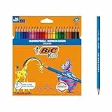 BIC Kids Buntstifte ECOlutions Evolution, zum Malen in 24 Farben, im Karton Etui, ab 5 Jahre, Bruchsichere Mine & ohne Holz