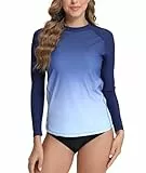 SURFEASY Damen Rash Guard Langarm Sonnenschutz Schnelltrocknend Badeshirt Surf Shirt Schwimmen Bademode(Navy Farbverlauf,S)