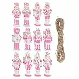 Amosfun 24 Stück 24 Stück Nussknacker Holzornament – 8cm Große Rosafarbene Nussknacker Weihnachtsfiguren mit Aufhängeband Handgefertigter Weihnachtsbaumschmuck für Festliche Dekoration