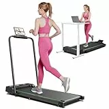 Laufband für Zuhause Klappbar, 2,5 PS Laufband Schreibtisch mit Armlehnen, 1-10km/h Walking Pad Klappbar mit LED-Anzeige und Fernbedienung, 120KG, Geräuscharme für Zuhause