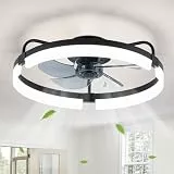 POWROL Deckenventilator mit Beleuchtung 50CM Wendemotor DC Deckenventilator Leise 6 Gänge Dimmbarer 3 Farben LED Deckenlampe mit Ventilator für Schlafzimmer Küche Esszimmer Büro (Schwarz)