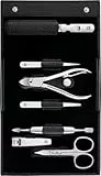 ZWILLING Maniküre-Set (7 teilig, Pediküreset, Reise Etui Set, Nagelpflege, Echtleder), Edelstahl Poliert, Schwarz