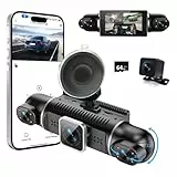 360° Dashcam Auto Vorne Hinten 2K+1080P -4 Kanal Dash Cam Auto Kamera mit 64GB-Karte,3' IPS Display, 4×140° Weitwinkel, WDR-Nachtsicht (8 IR-LEDs), G-Sensor, Loop-Aufnahme, App, 24/7 Parkmodus
