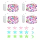 MUXIJIA 4x20er LED Mini Lichterkette Innen Außen mit Batterie für Party Hochzeit Weihnachten Beleuchtung Deko Geschenk, mit Sterne Fluoreszierende Wandsticker(2.1 metre/6.89 Ft Mehrfarbig)