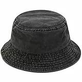 Yixda Vintage Cotton Fischerhut Sonnenhut Washed Retro Outdoor Bucket Hat (Schwarz)