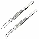 Gebogene Pinzette, 2 Pcs Edelstahl Pinzette, Nähmaschine Pinzette, Universal-Pinzette, Mehrzweckpinzette, mit Gebogener Gezahnter Spitze