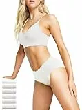 EKSHER Unterhosen Damen 6er Pack Unterwäsche Frauen Baumwolle Spitze Slips Hipster Weich Mittel Taille Panties Weiß 2XL