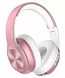 TuneFlux Bluetooth Kopfhörer Over Ear, 80 Std Akkulaufzeit, Kabellos Bluetooth Kopfhörer mit 3 EQ-Modi, HiFi-Stereo, Eingebautes Mikrofon, Faltbares Wireless Kopfhörer (Rosa Gold)