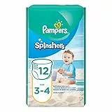 Pampers Splashers Badehose, Größe 3-4, 6-12 kg, Tragetasche, 12 Stück