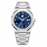 R&M ORIENT Herrenuhr mit arabischen Ziffern Edelstahl Analog Quarz Saphirglas Designer Große Armbanduhr Männer Mode Wasserdicht Uhr mit arabische Kalender Datum (Lamassu, Silber - Blau)
