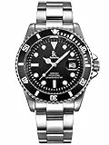 Alienwork Armbanduhr Herren Damen Silber Edelstahl Metallarmband Kalender Datum Schwarz Elegant