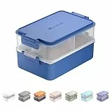 linoroso Lunchbox Erwachsene Brotdose mit 3 Fächern Bento Box mit Soßenbehälter und Geschirr Lunch Box für Mikrowelle und Spülmaschine Kunststoff BPA-frei Als Frühstücksbox Jausenbox - Klassisch Blau