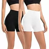 Leafigure 2er Pack Radlerhose Damen Kurz Set Hohe Taille Sporthose Shorts Blickdicht Sommer Hotpants Leggings für Gym Fitness Yoga Schwarz/Weiß LXL
