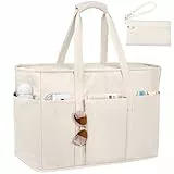 JUYANO Cord Handtasche Damen Große Strandtasche XXL Familie Shopper Tasche mit Reißverschluss, Wasserdicht Vielseitige Tote Bag Saunatasche Badetasche für Pendeln Einkaufen Reisen-Beige