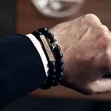 Bysonglezai Armband Herren Armbänder Armreif Damen Männer Geschenk Mode 2 Teile/Satz Krone Armband Männer Geometrische Handgemachte Matte Lavastein Männer Armband Geschenk 1