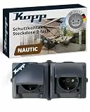 Kopp NAUTIC 2-fach Schutzkontakt-Steckdose mit Klappdeckel in Anthrazit - Sichere Aufputz-Steckdose mit erhöhtem Berührungsschutz - Waagrechter IP44 Feuchtraumsteckdosen-Aufputz 16A / 250V~