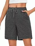 Uniexcosm Bermudashorts Damen Sommer Kurze Sportshorts Damen High Waist Shorts mit Taschen und Kordelzug Freizeitshorts für Badeurlaub Running Gym Dunkelgrau L