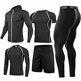 Männer Workout Kleidung Outfit Fitness Bekleidung Fitnessstudio Outdoor Laufen Kompressionshose Shirt Top Langarm Jacke 4PCS oder 5pcs schwarz M