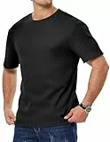 JMIERR Herren Waffel T-Shirts Loose Baumwolle T Shirt 2025 Casual Rundhalsausschnitt Kurzarm Hem Schwarz M
