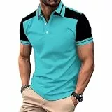 KOG Poloshirts für Herren Golf Polo Shirt Kurzarm Oberteile Einfarbig Shirts Freizeit Baumwolle Freizeitshirt Jungen Tops Lose Streetwear Junge Vintage Laufshirt Oberteil Freizeithemd Himmelblau L