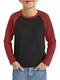 Haloumoning Jungen Langarm T-Shirt Kinder Rundhals Farbblock Langarmshirt Sport Freizeit Oberteile Casual Basic Raglan Shirt 5-14 Jahre, Rot, 11-12 Jahre