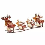 Kerzenhalter Adventskranz Modern, Adventsgesteck Rentier mit 4 Teelichtgläsern aus Glas, Adventskranz länglich aus Metall, Kerzenständer im Retro-Stil als Weihnachts- und Tischdeko, ideale Adventsdeko