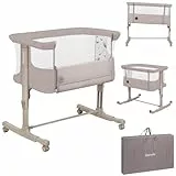 Lionelo Aurora 3 in 1 Babybett bis 9 kg, Beistellbett, Wiege, Höhenverstellug und Einstellung der Neigung der Matratze, 4 Räder mit Bremse Ergonomische Matratze Tasche