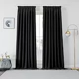 Joydeco Gardinen mit Kräuselband Vorhänge Blickdicht 2 Stück H 245 x B 140 cm Schienensystem Schwarz Verdunkelungsvorhang Thermovorhang Kälteschutz Schlafzimmer Blackout Curtains