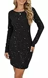 YUTILA Damen Glitzer Kleider Cocktailkleid mit Langen Ärmeln – Elegantes Pailletten Glänzendes Partykleid Minikleid für Abend & Festliche Anlässe(Lined, Non transparent)