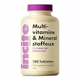 Incite Nutrition Multivitamin Komplex. 180 vegane Multivitamin Tabletten, 6-monatiger Vorrat. Tägliche Formel mit 23 Vitaminen & Mineralien. Stärkung des Immunsystems, Energie, Knochengesundheit