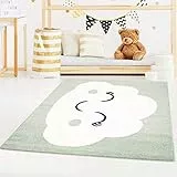 carpet city Kinderteppich Bubble Kids Flachflor mit Wolken-Motiv in Mint-Grün für Kinderzimmer; Größe: 80x150 cm, bubble-1324-green-80x150