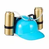 Relaxdays Party Trinkhelm, Helm mit Schlauch, für 2 Dosen Bier, Spaßartikel Fasching u. Fußball, Bierhelm, hellblau