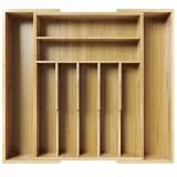 Kitsure Besteckkasten für Schubladen - Schubladen Organizer Küche mit 8 Fächern, stabiler Besteckkasten aus Bambus als vielseitiger Raumsparendes Organisationsset 42,2 x 4,8 x 31,5-51,3 cm