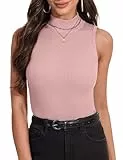 Irevial Rollkragenpullover Damen Rolli Top Elegant Rollkragenshirt Ärmellos Rollkragen Basic Pullover Einfarbig Rosa S