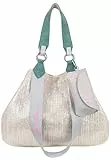 Fritzi Izzy Medium Limited Painted Straw Silver Jade Shopper Strohtasche Damen Sommer Festival Strandtasche Reißverschluss Brillenetui-Anhänger Raffia-Optik 29 x 42 x 15 cm, Silbergrün