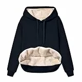Hoodie Damen Fleece Winter Warme Fleecepullover Thermo Teddy Flauschiger GefüTterter Pullover mit Kapuze Dicker Kuschel Pulli Kapuzenpullover Solid Casual Kuschelige Sportlich Langarmshirt Teddyjacke