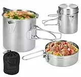 Lixada Camping Topf 1L Edelstahl Tasse BecherKochen Wasserkocher mit Deckel und Griff für Camping Wandern Angeln Picknick (Lang)