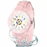 Ayybboo Kinderuhr Jungen Mädchen,Lernuhr Armbanduhr Kinder Analog mit 3ATM Wasserdicht,Weiches Band,Leicht Ablesbar 4-12 Jahre (Rosa)