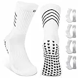 Gogogoal rutschfeste Fußballsocken Herren Damen Jugendliche Jungen gepolstert atmungsaktiv Anti-Rutsch Sporttrainer Sneaker Socken Fussball Basketball 36–42 Weiß M 4 Paar